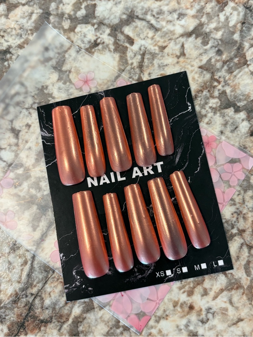 Rose Gold Press-On Nails - Shimmer Long Coffin Set